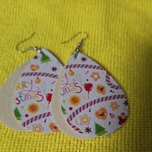 Faux Leather Festive Christmas Teardrop Earrings